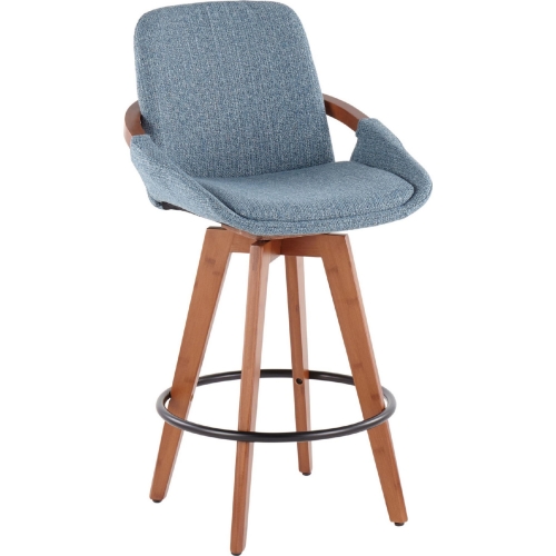 Cosmo 26" Counter Stool in Blue Noise Fabric & Walnut Bamboo